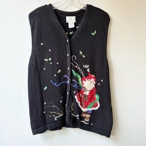 Vintage 1998 Susan Bristol knit sweater vest Christmas whimsical Santa